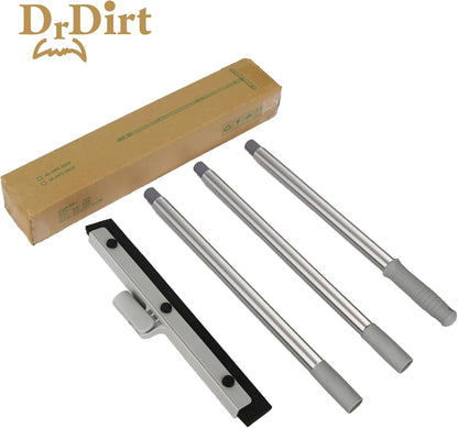 DrDirt Floor Squeegee with 14-Inch Swivel Head | 50-Inch Stainless Steel Handle and Replaceable Dual Foam Blades | Water Broom & pet Hair Remover | Ideal for Garage Tiles & Carpets