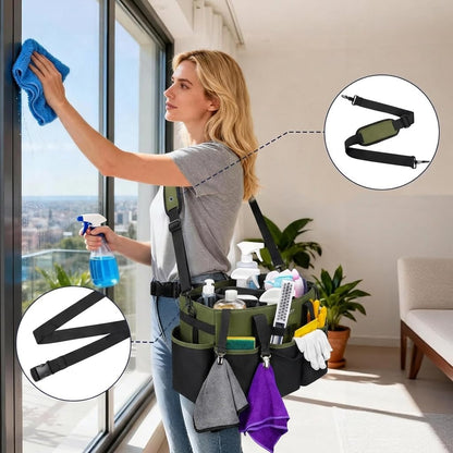 Ytonet Wearable Cleaning Caddy Bag, Large Cleaning Supplies Organizer with 4 Foldable Dividers, Kitchen Caddy Organizer with Handle & Adjustable Shoulder Straps for Cleaners & Housekeeper, Blue