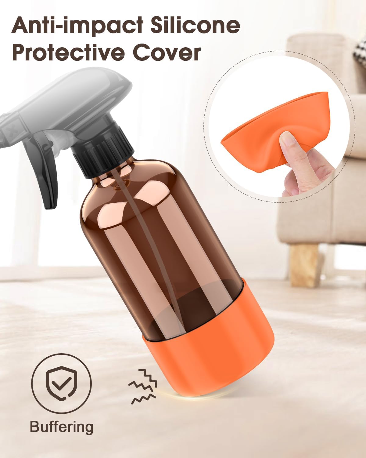 Bontip Glass Spray Bottle with Silicone Sleeve Protection, Amber Glass Spray Bottle Set for Window Cleaner Aromatherapy Facial Hydration Watering Flowers Hair Care 2 Pack/16 oz (Black & Brown)