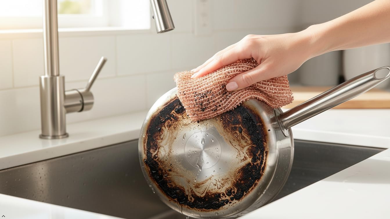 Redecker Copper Thread Pot Scrubber, Woven Copper Scouring Pads, 2 Pack Kitchen Scrubber for Pots Pans Sink Stove Stainless Steel, 3 in Diameter, Made in Netherlands