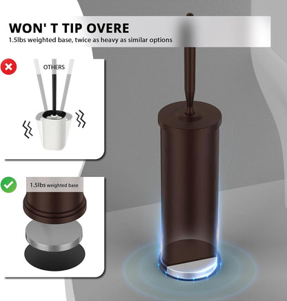 Premium 304 Stainless Steel Toilet Brush and Holder: Weighted Stable Base, Removable Inner Tube, Splash-Proof Design for 360° Thorough Cleaning & Space-Saving Storage,Nickel