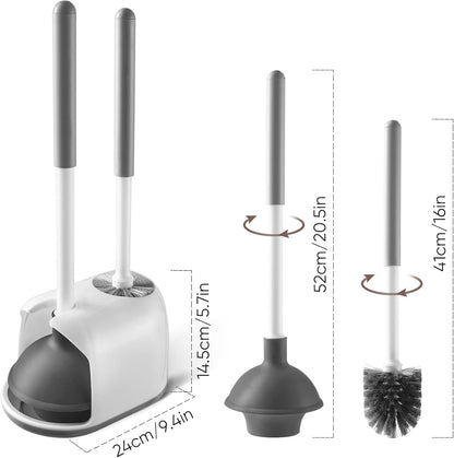 Eyliden Toilet Plunger and Brush Set | 2-in-1 Bathroom Cleaning Tools with Holder | Unclogs Toilets, Deep Cleans Bowls | Compact Caddy Stand | Nylon Bristles, Durable Plastic, Black