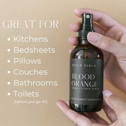 River Birch Luxury Linen and Room Spray - Home Signature Scent Balsam and Cedar Room Fragrance Spray - Fragrant Fresh Linen Air Freshener For Bedding - Handmade in Texas - 4 oz Glass Amber Bottle