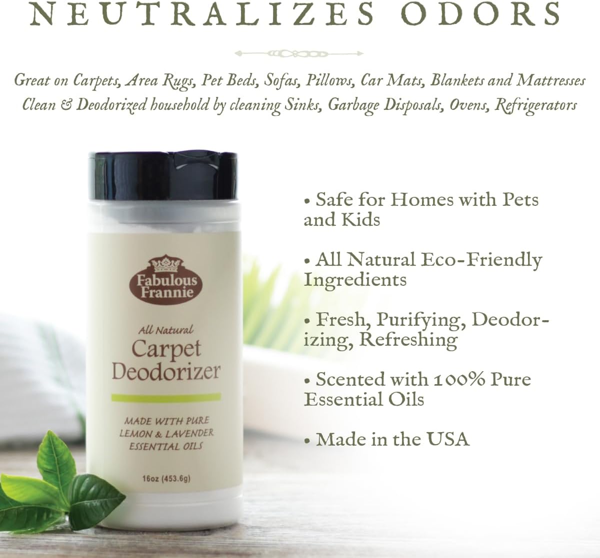 Fabulous Frannie All Natural Ingredients No Synthetics Protect Carpet Care made with Pure Essential Oils Clove, Lemon, Cinnamon, Eucalyptus and Rosemary 13 Ounce (Pack of 1)