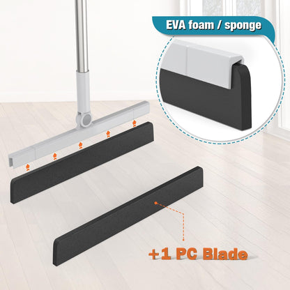 KOLLIEE Floor Squeegee Adjustable 59'' Long Handle Professional Floor Squeegee with Hook Water Squeegee Foam Blade for Concrete Floor Tile Pet Hair Floor Wiper