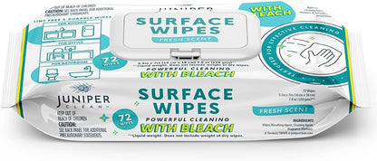 Juniper CLEAN 3 Pack Surface Cleaning Wipes with Bleach, All-Purpose Cleaner for Bathroom, Kitchen, Office, 216 Count Soft Flow, Fresh Scent, Lint Free & Durable