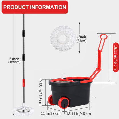 Spin Mop and Bucket with Wringer Set, 360° Rotating Head Mop Bucket System with 3 Microfiber Mop Refills Wet and Dry Suitable for Office and Home Use, Green (Green)