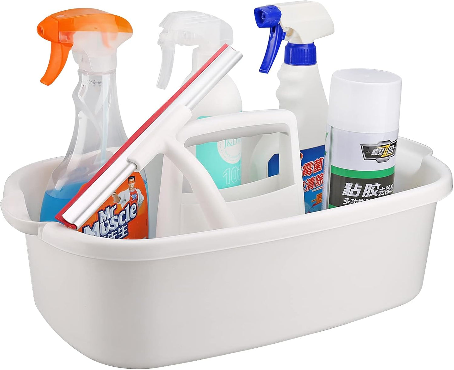 Cleaning Supplies Caddy, Household Tools Organizer with Handle, Large Plastic Bucket, Portable Shower Basket Tote, Gray