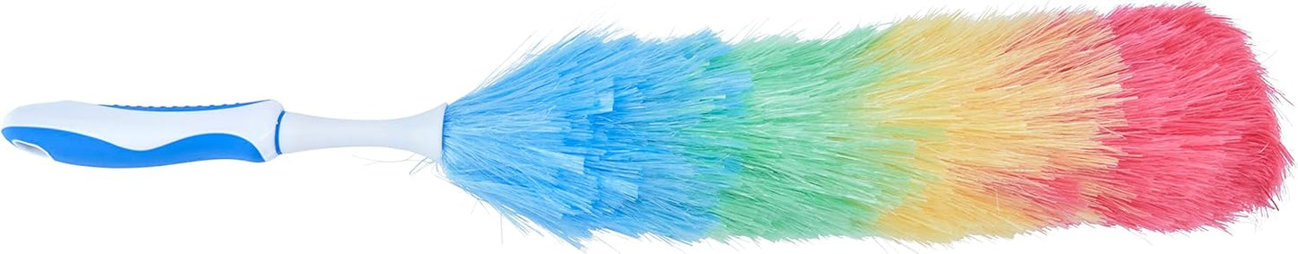 Superio Rainbow Feather Duster for Cleaning, 2 Pack Plastic Dust Remover with Grip Handle, Great for Homes, Ceilings, Fans, and Furniture