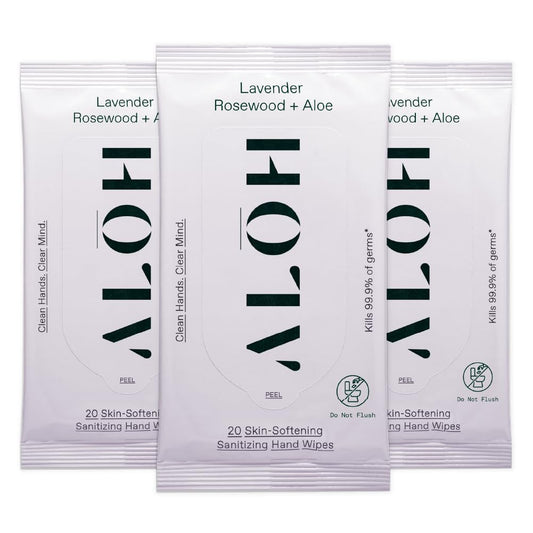 ALŌH Peppermint Eucalyptus + Aloe Sanitizing Hand Wipes - Clean Hands, Clear Mind On The Go Sanitizer for Kids and Adults - Travel Size 3 Pack 20ct Wipes (60 Wipes)