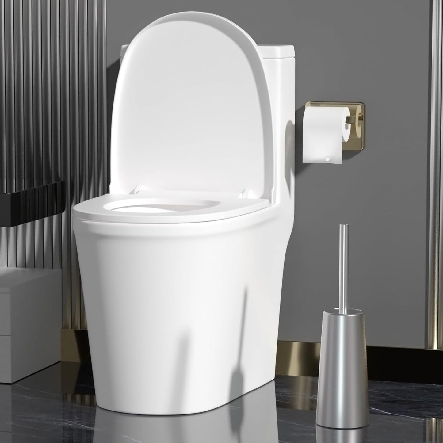 2 Pack Toilet Brush and Holder-with 304 Stainless Steel Long Handle-Toilet Bowl Brush for Bathroom (Champagne Gold)