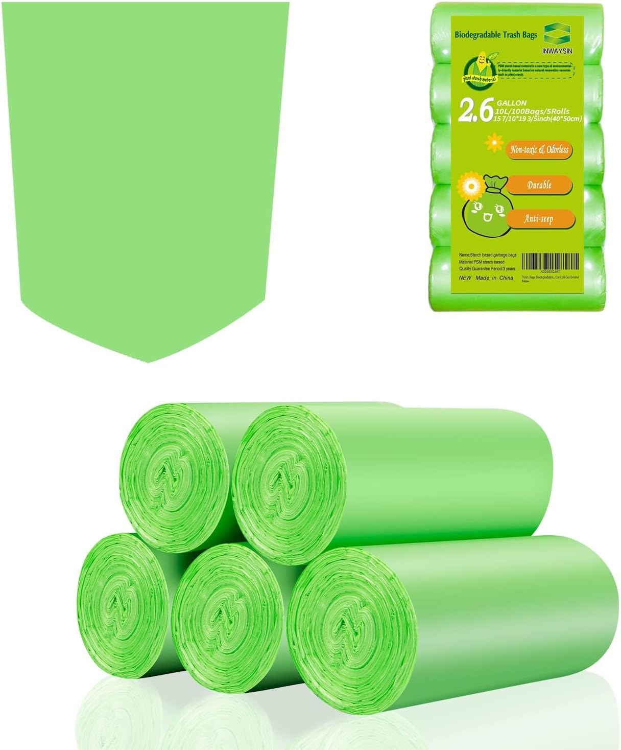 Small Trash Bags 4-6 Gallon, Inwaysin 200 Count Biodegradable Trash Bags 4 Gallon, Extra Strong Small Garbage Bags Unscented, Size Expanded, Green, for Bathroom Bedroom Office Kitchen Trash Can