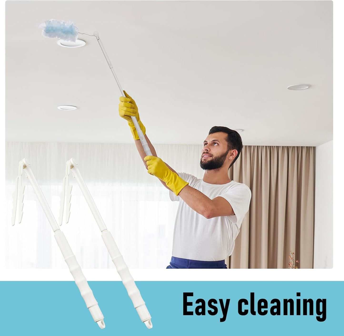 Colingmill 12 Pcs 3 ft Replacement Handles Compatible with Duster Refills, Extendable Long Extended Handle Only, Adjustable Length for Ceiling Fans, Blinds, Shelves, Windows (White)