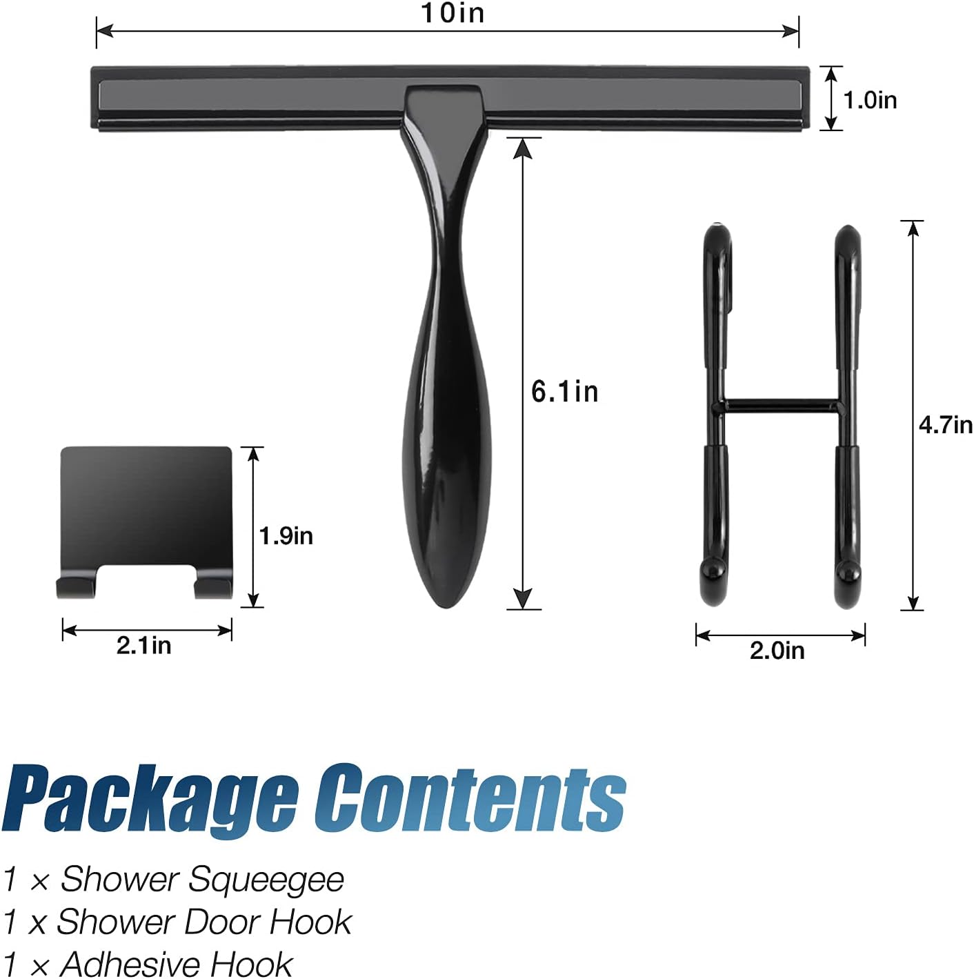 Simtive 12-Inch Shower Squeegee Set, Includes Shower Door Hook and Adhesive Hook, Squeegee for Shower Doors, Mirror and Window, Silver