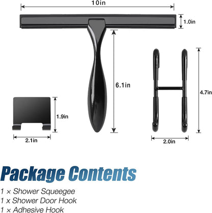 Simtive 12-Inch Shower Squeegee Set, Includes Shower Door Hook and Adhesive Hook, Squeegee for Shower Doors, Mirror and Window, Silver