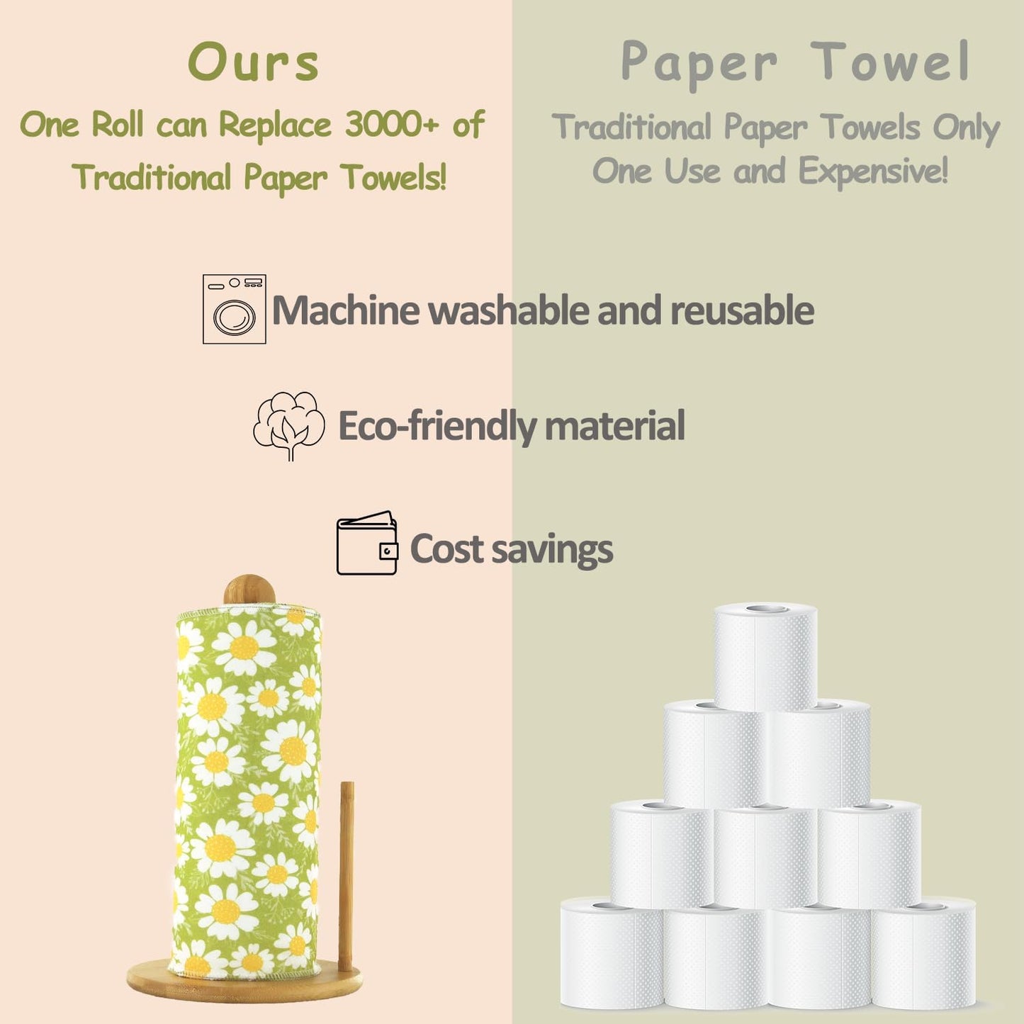 25 Pack Reusable Paper Towels, Paperless Towels Roll Washable Cotton Cloth for Kitchen Towels Zero Waste Products Alternative Paper Towels Alternative (Bohemian)