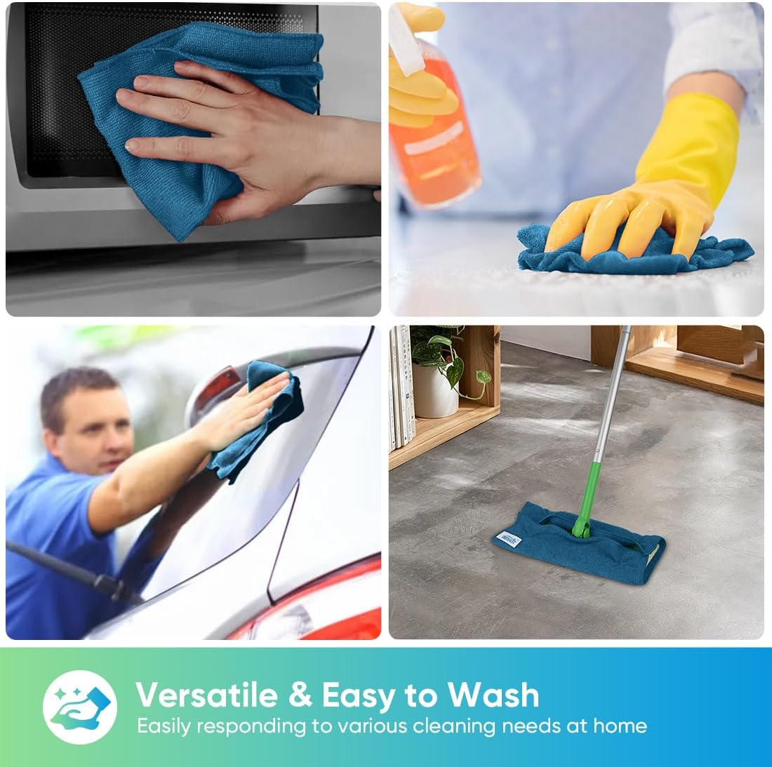 HOMEXCEL Microfiber Cleaning Cloth 210GSM, Pack of 12, Size:11.5" x 11.5", Ultra-Soft, High-Density Non-Abrasive Cleaning Towels for Cars, Glass, Kitchen, Reusable Rags, Blue/Green/Yellow/Pink
