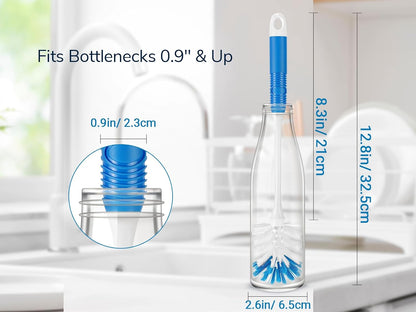 Bottle Brush Cleaner Set—Long Water Bottle Brushes with Dual & Stiff Bristles for Tumblers, Cups, Glassware & Baby Bottles, 4 Pack
