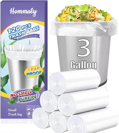 Hommaly 2 Gallon (1.8-2 Gal)120 pcs Small Clear Trash Bags, Strong 1.8 Gallon Garbage Bags, Bathroom Trash Can Bin Liners Unscented, Mini Plastic Bags for Office, Waste Basket Liner,Fit 6,7,8 Liters