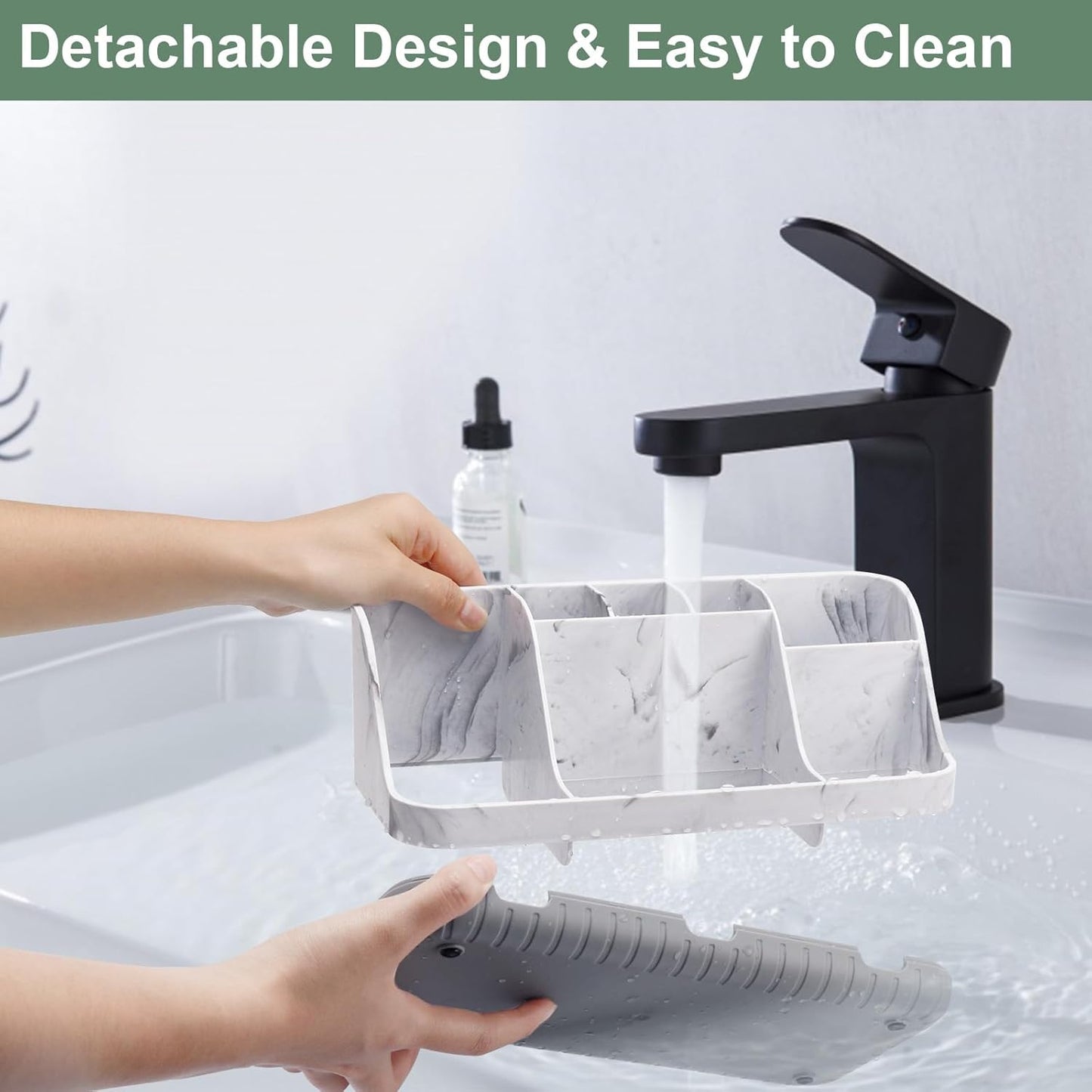 GFWARE Wood Toothbrush Holders for Bathrooms Countertop Organizer - Detachable 7 Slots Kid Bathroom Decor and Accessories, Wooden Bathroom Sink Storage Organization, Caddy, Tray, Brown
