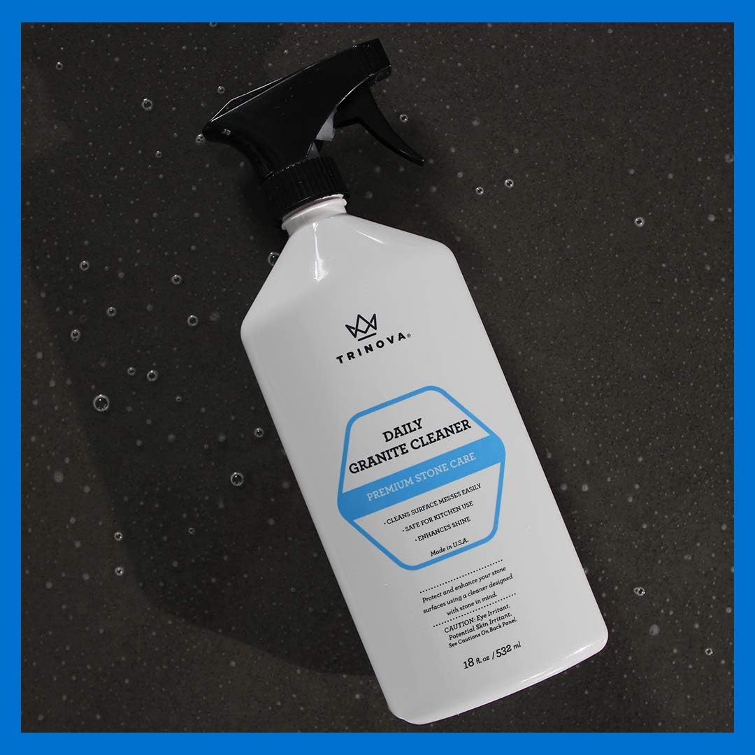 TriNova Granite Cleaner & Polish for Daily Use - Made in USA, Enhances Shine, Streak-Less - for Counter-Tops, Marble, Stone, Bathroom Tile Kitchen, & Islands - 18 fl oz