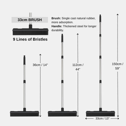 Pet Hair Remover Carpet Rake Reusable Rubber Broom with Squeegee for Sweeping Pet Hair Removal Tool 59" Long Handle Cat and Dog Hair Remover for Rugs, Carpet, Hardwood Floor, Tile
