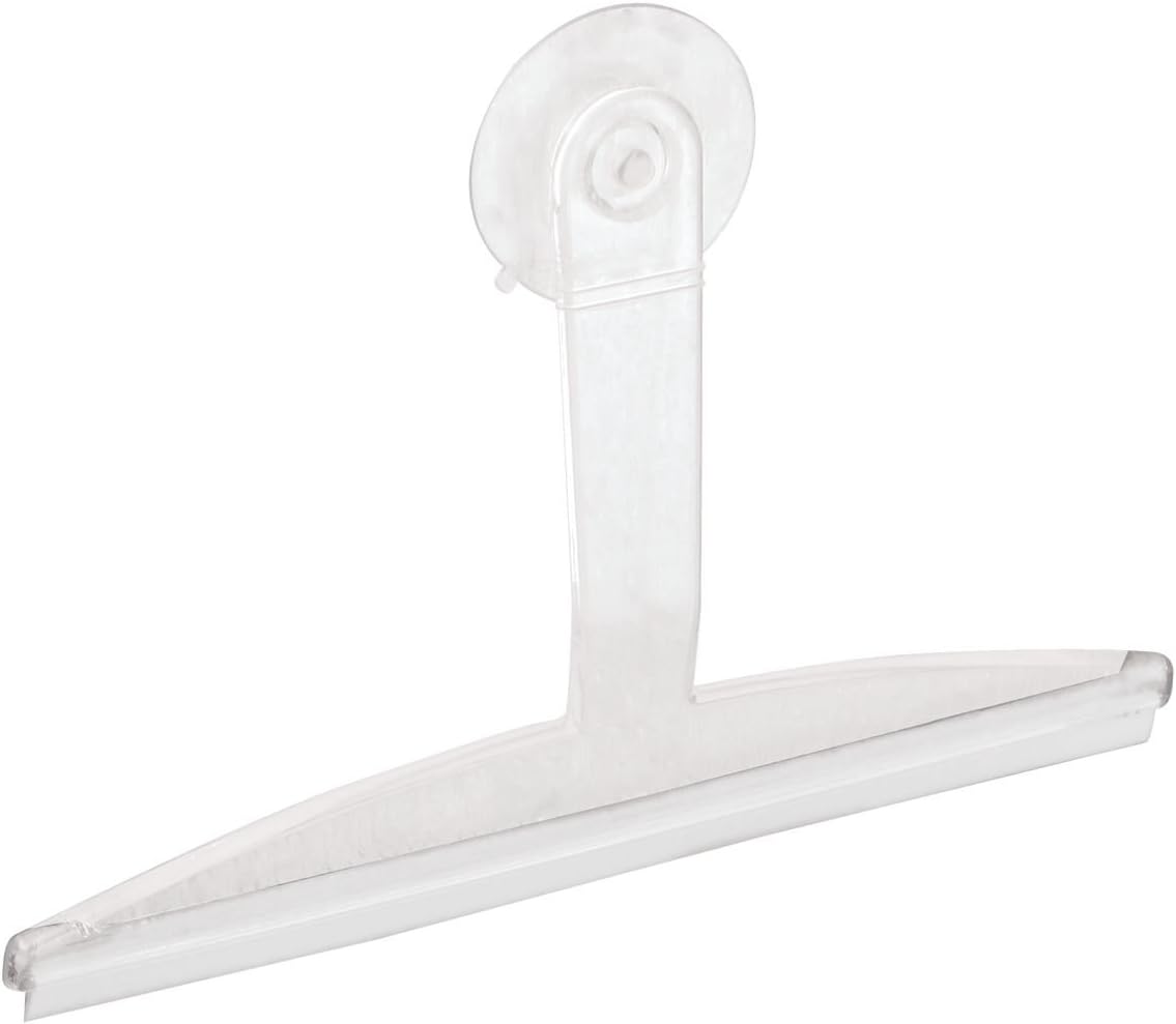 iDesign 22300 Plastic Plastic Suction Squeegee with Storage Hook Shower, Window, and Mirror Accessory for Master, Guest, Kids' Bathroom Cleaning, 12" x 10", Clear