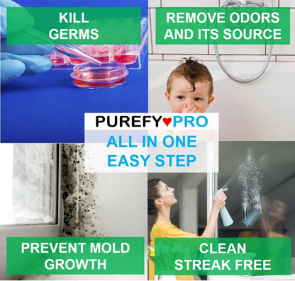 Purefypro Disinfectant Spray (4oz, 2pk) - Kills 99.9999% Norovirus, Flu and Hepatitis Viruses, HIV Virus, Monkeypox Viruses, MRSA, VRE, E Coli, Drug Resistant Germs, Fungi, No Rinse, No Residue
