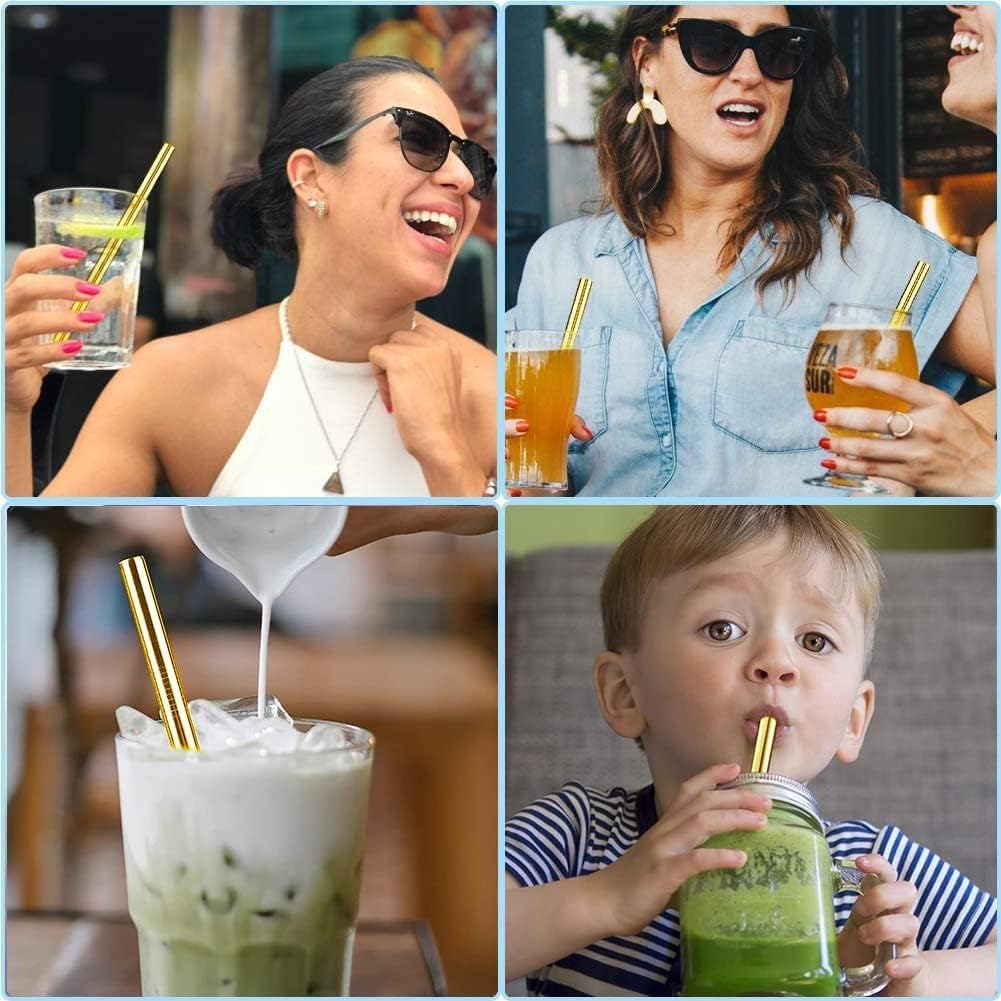 Vinaco Stainless Steel Smoothie Straws, 0.4'' Extra Wide Reusable Metal Drinking Straws for Milkshake, Smoothie, Beverage, Set of 4 with 1 Cleaning Brush