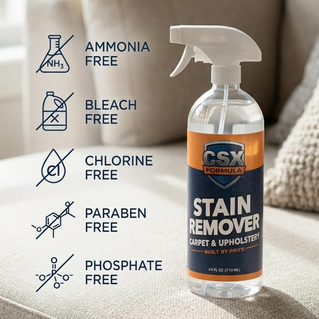 CSX Powerful Stain Remover 24oz – Heavy Duty Carpet & Upholstery Cleaner, Professional Strength, Deep Clean Formula – Removes grease, wine, coffee, ink, food, and more – Made in the USA