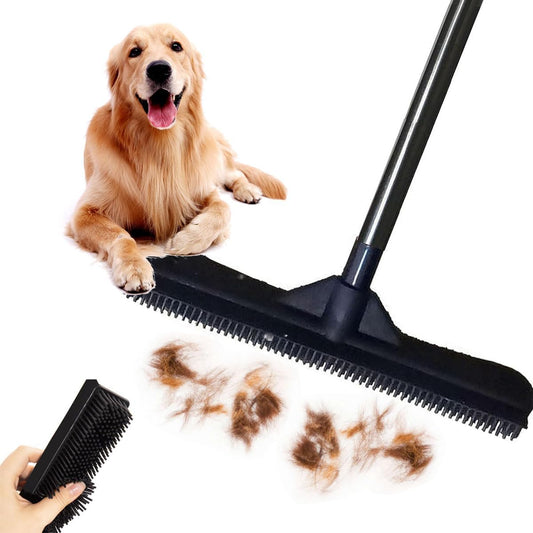 Pet Hair Remover Broom, Multifunctional Magic Broom, Rubber Broom Pet Hair Remover, Heavy Duty Pets Hairs Remove, Pets Hairs Removal Brooms for Carpets/Mats/Couch, Retractable (Black)