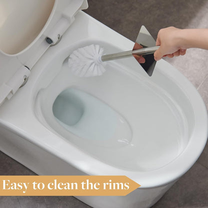 GOBAM Bamboo Toilet Bowl Cleaner with Holder for All Toilet Types - Hidden Stainless Steel Toilet Brush - Bathroom Cleaning Brushes - Toilet Accessories - Natural