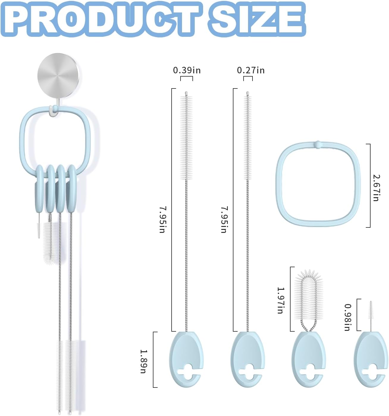 YOTIME 4in1 Straw Cleaner Brush Set, Reusable Standing Straw Brushs with Holder Ring, for Wide and Narrow Straws, Tumblers, Water Bottles and Cups, Pink