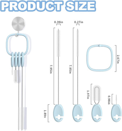 YOTIME 4in1 Straw Cleaner Brush Set, Reusable Standing Straw Brushs with Holder Ring, for Wide and Narrow Straws, Tumblers, Water Bottles and Cups, Pink
