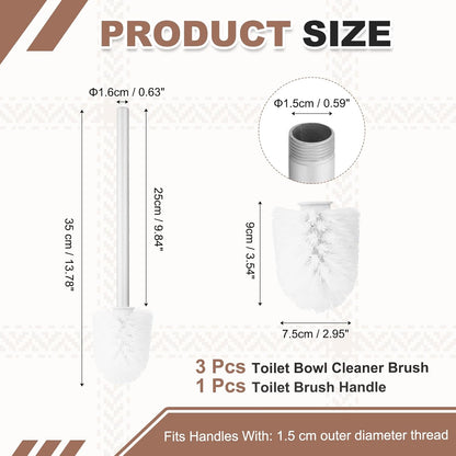 uxcell 3 Pcs Toilet Brush Set Replacement Head, 9.8 Inch Toilet Brush Refills with Handle, Bathroom Cleaning Tool Restroom Accessories for Bathtubs Bathroom Home Apartments Office, Black