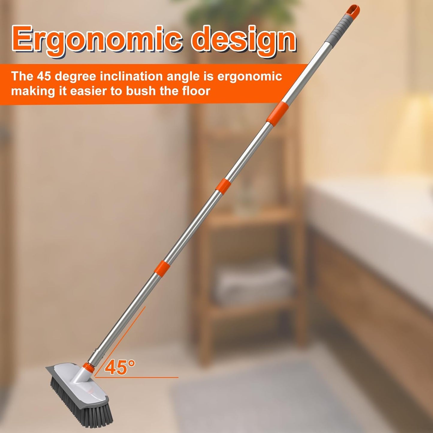 ITTAR 55" Extendable Floor Scrub Brush, 12" Wide Heavy-Duty 2-in-1 Scrub & Squeegee Deck Brush for Tile Grout Shower Floor, Kitchen, Restaurant, Patio & Garage Cleaning