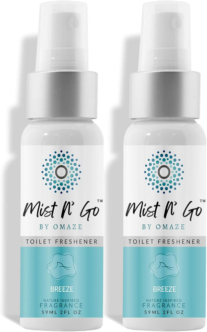 Mist N’ Go by Omaze Travel Bathroom Spray for Toilet Spray Odor Eliminator - Travel Toilet Spray for Bathroom Air Freshener Spray for Bathroom Deodorizer - Clean Mix, Travel Size (1oz x2)