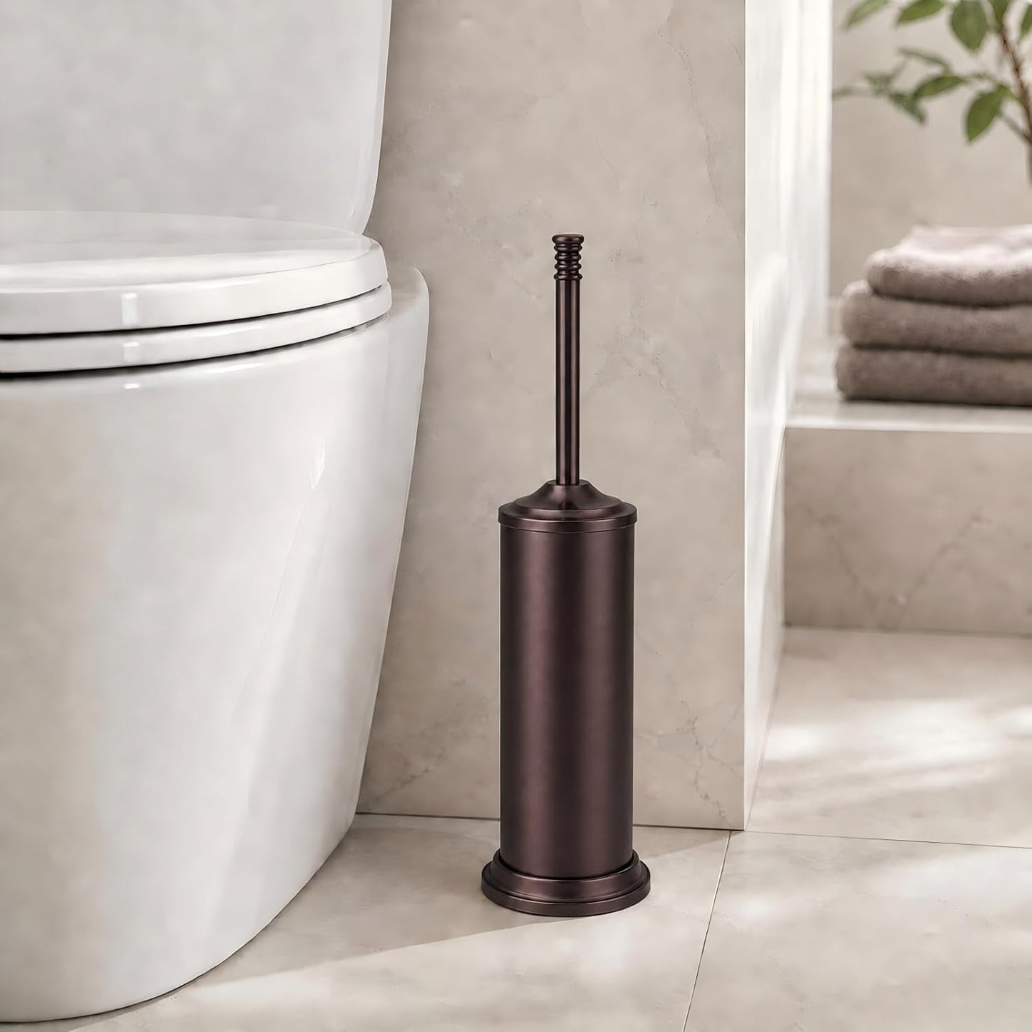 Black Toilet Brush and Holder Set，Extra Long Handled Toilet Bowl Brush and Holder，Stainless Steel Heavy Duty Toilet Brush for Bathroom,Deep Cleaning Modern Toilet Cleaner Slip Base