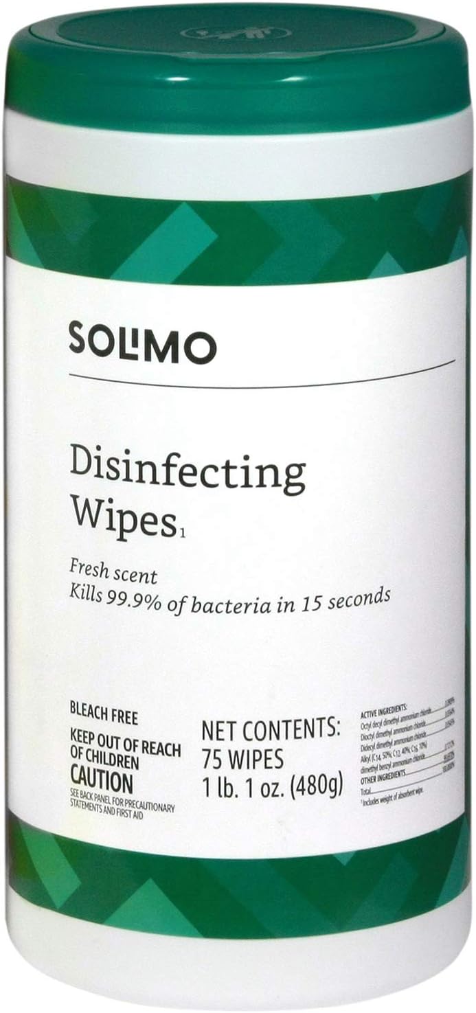 Amazon Brand - Solimo Disinfecting Wipes, Fresh scent, 75 Count
