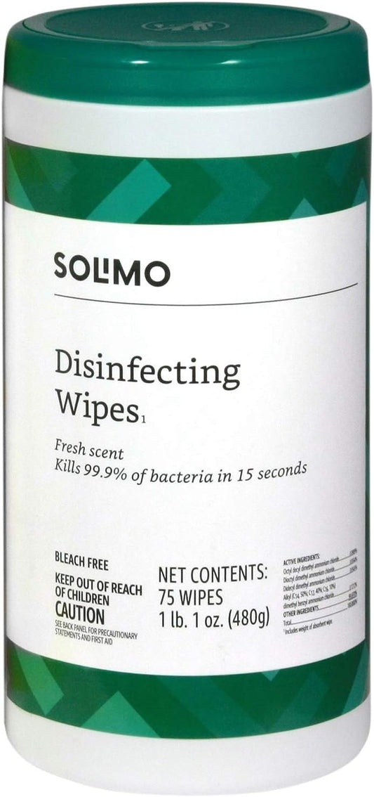Amazon Brand - Solimo Disinfecting Wipes, Fresh scent, 75 Count