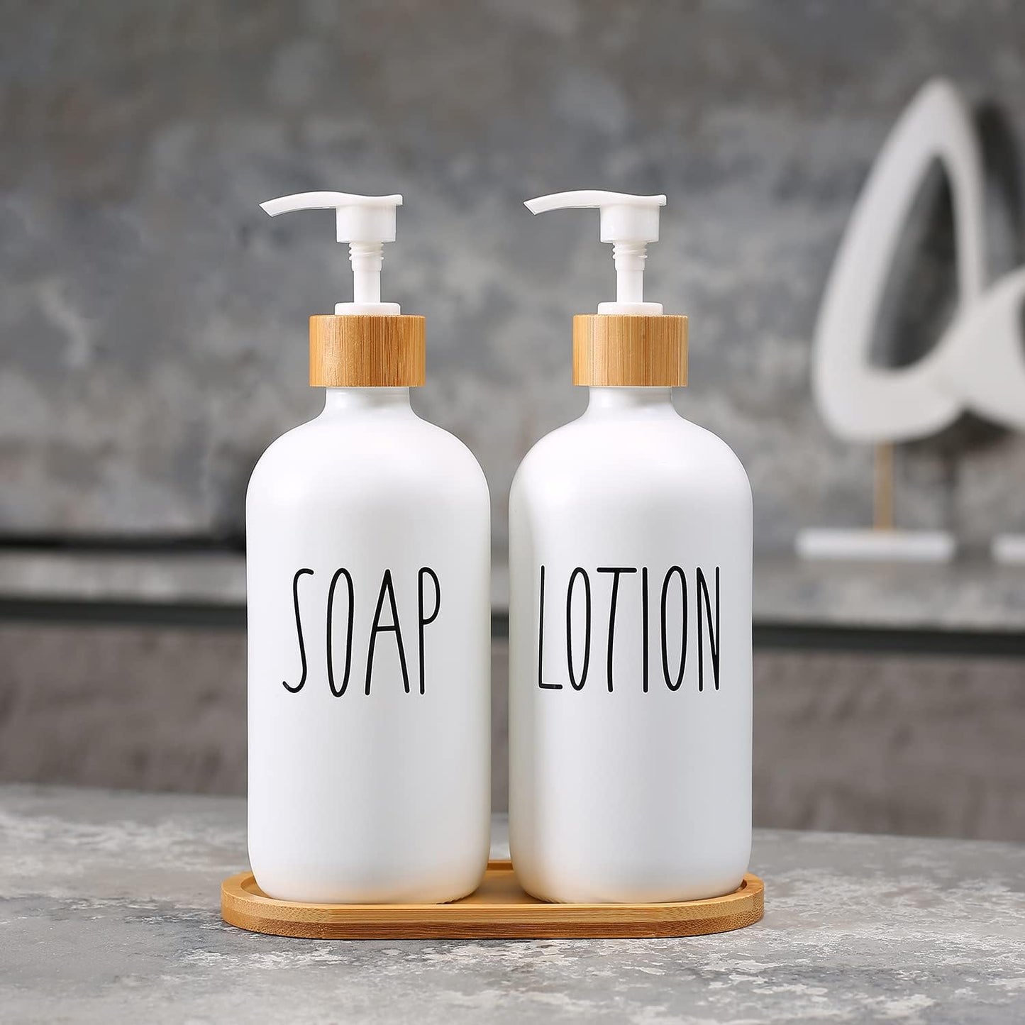MOMEEMO Soap Dispenser Set, Contains Hand and Dish Soap Dispenser, Suitable for Kitchen Decor. (Black & White)
