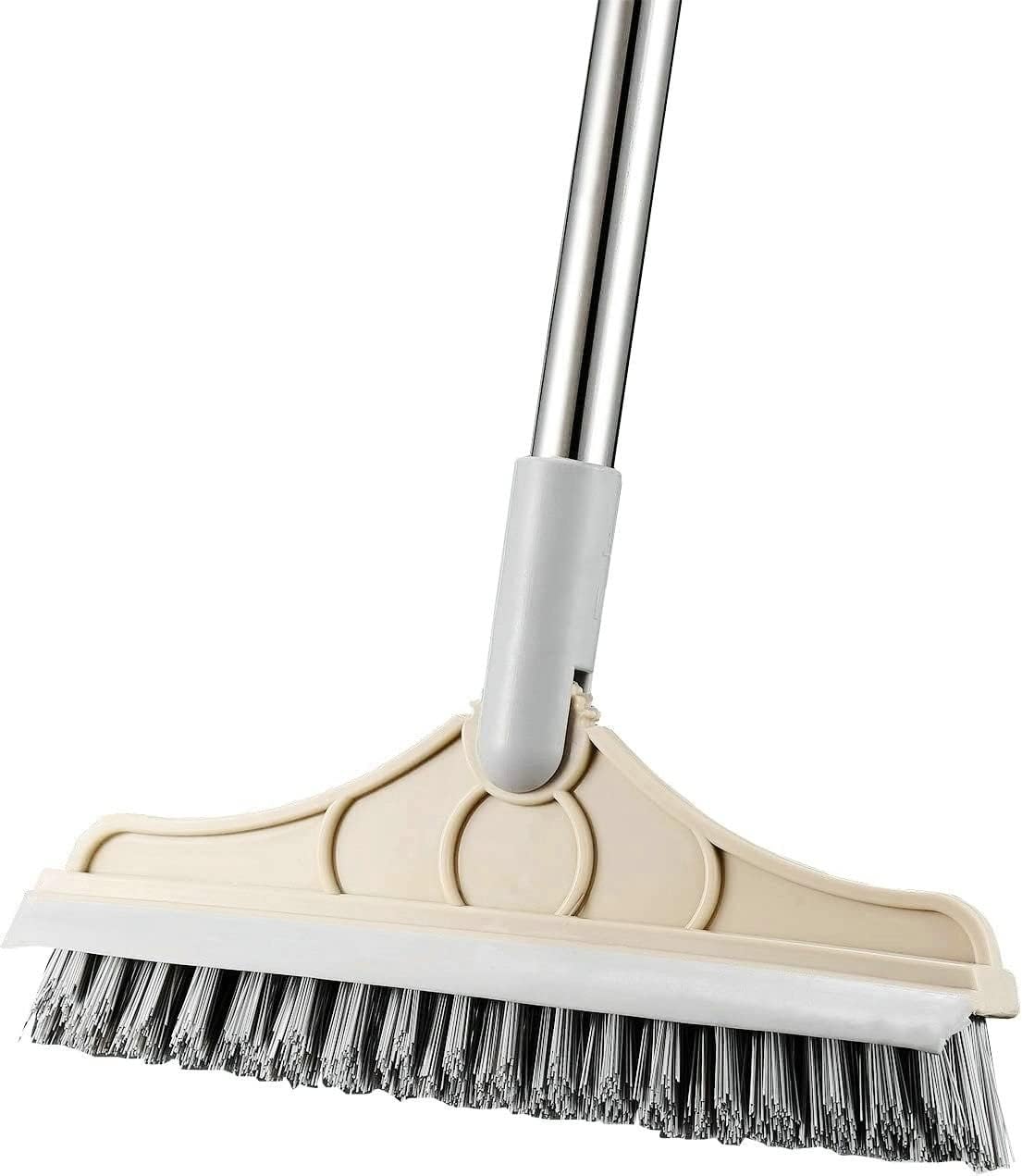 2 in 1 Cleaning Scrub Brush Grout Brush Scrapee 3 Poles 47.6'' Floor Scrub Brush with Long Handle V-Shape Stiff Bristle Brush Scrubber with Squeegee 120°Rotate Shower Cleaning Brush for Bathroom Glass