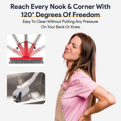 Shower Scrubber with Long Handle, Stiff Bristles Grout-Brush, Tub Scrub-Brush with Long-Handle, Shower-Cleaner Brush, Grout Cleaning Brush for Tile floors, Scouring Pad & Microfiber Cloth for Bathroom