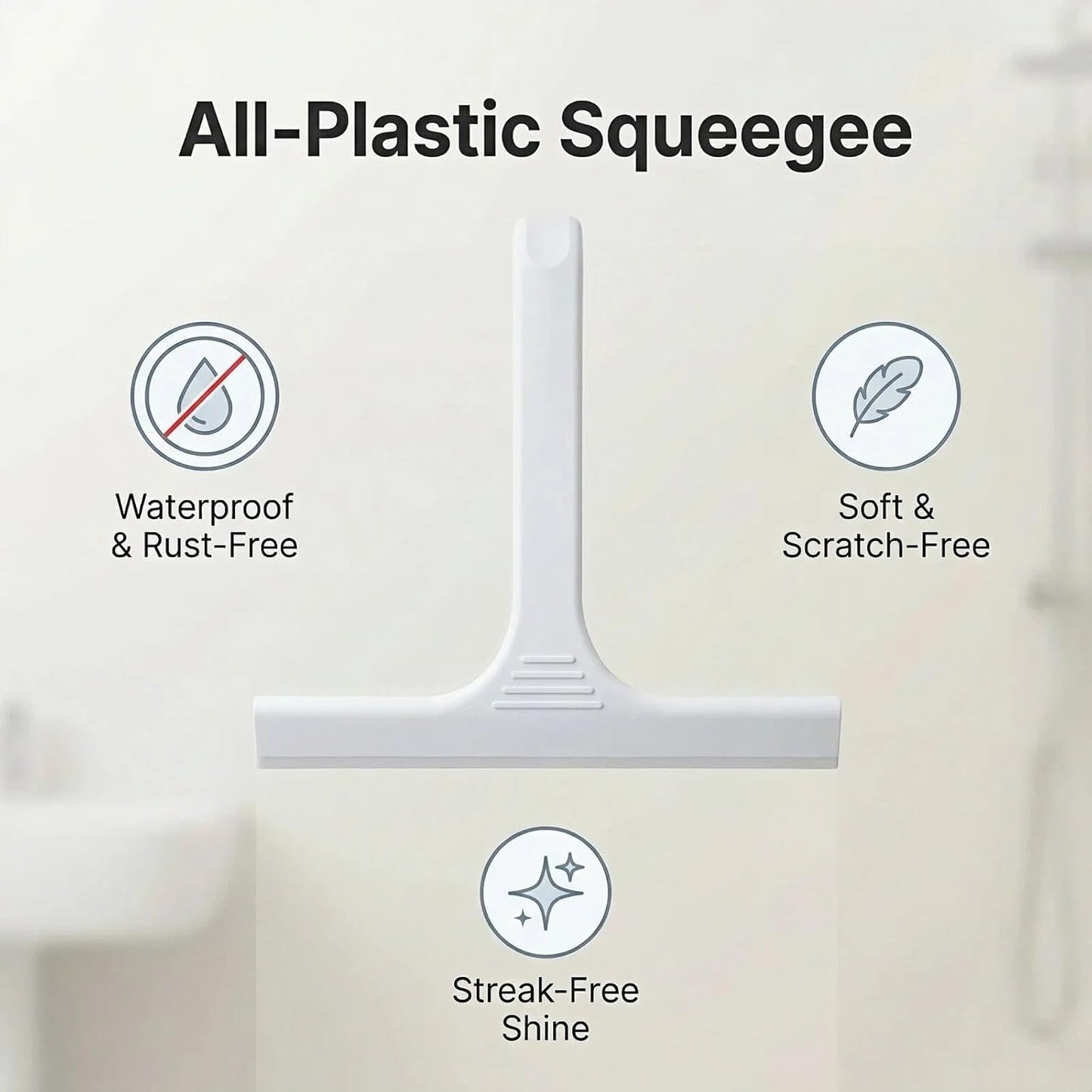 Silicone Shower Squeegee - All-in-One Design with Built-in Hook, 10 Inch Streak-Free Bathroom and car Cleaner for Glass Doors, Mirrors, Windows, Tiles Purple
