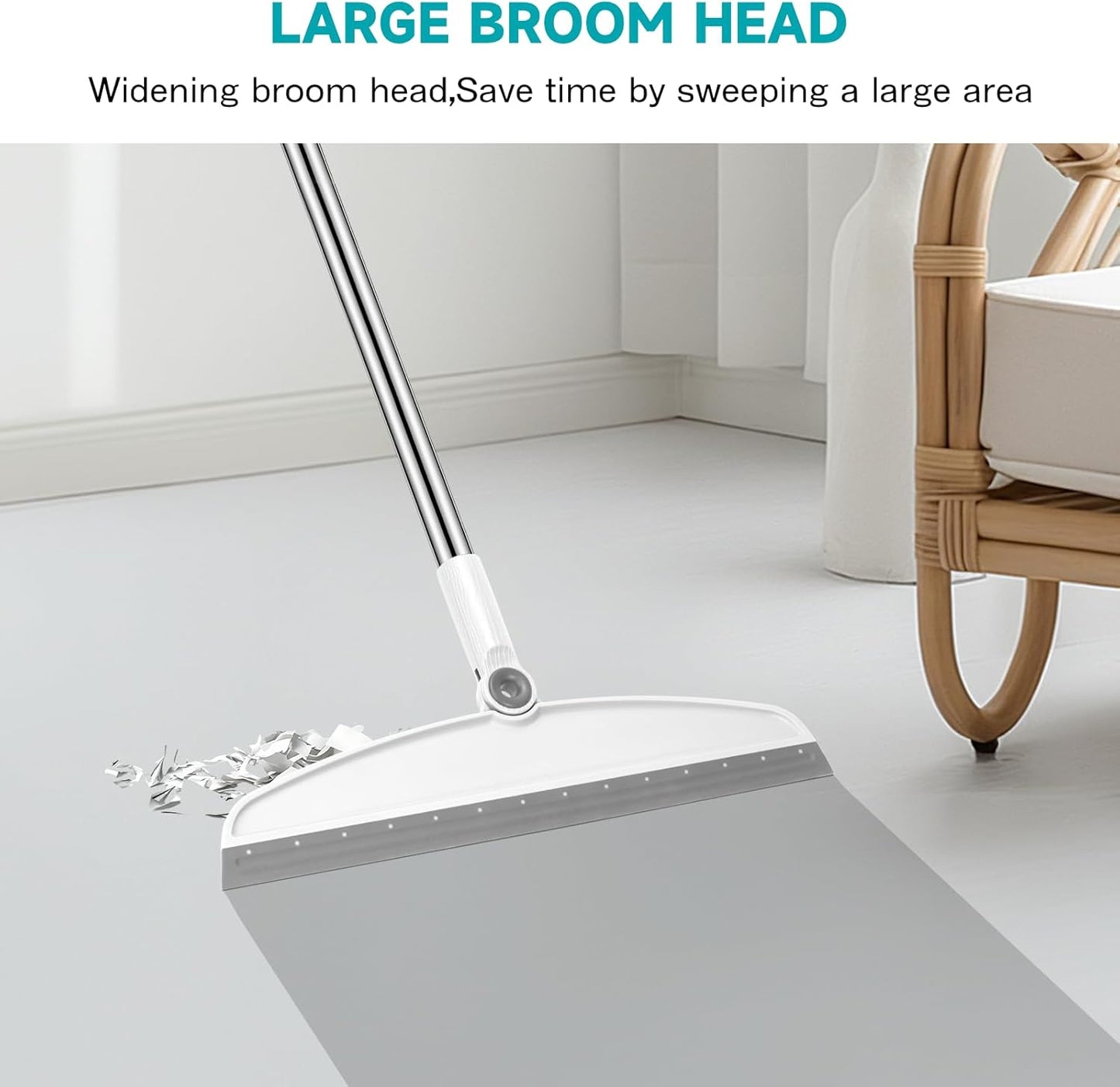 Multifunction Silicone Broom, 54 Inch Long Handle Silicone Floor Squeegee Broom, Sweep and Scrape 2 in 1 Household Cleaning Rubber Broom for Floor, Bathrooms, Kitchens, Showers, Tile, Pet Hair, Glass