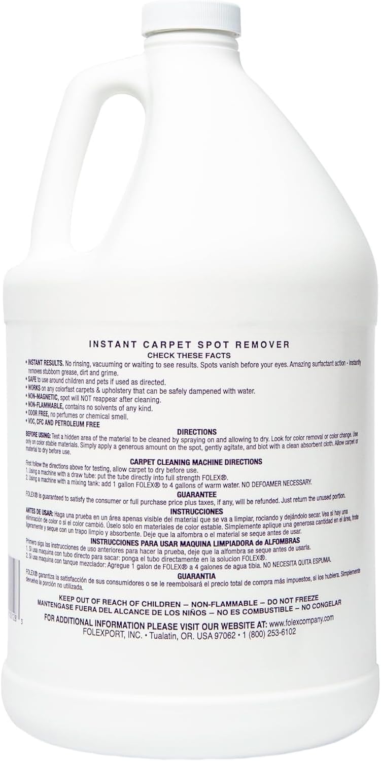 FOLEX 128 oz Instant Carpet Spot Remover Carpet Cleaner Gallon Refill - Removes Pet Accidents, Grease, Red Wine and More - 2 Pack
