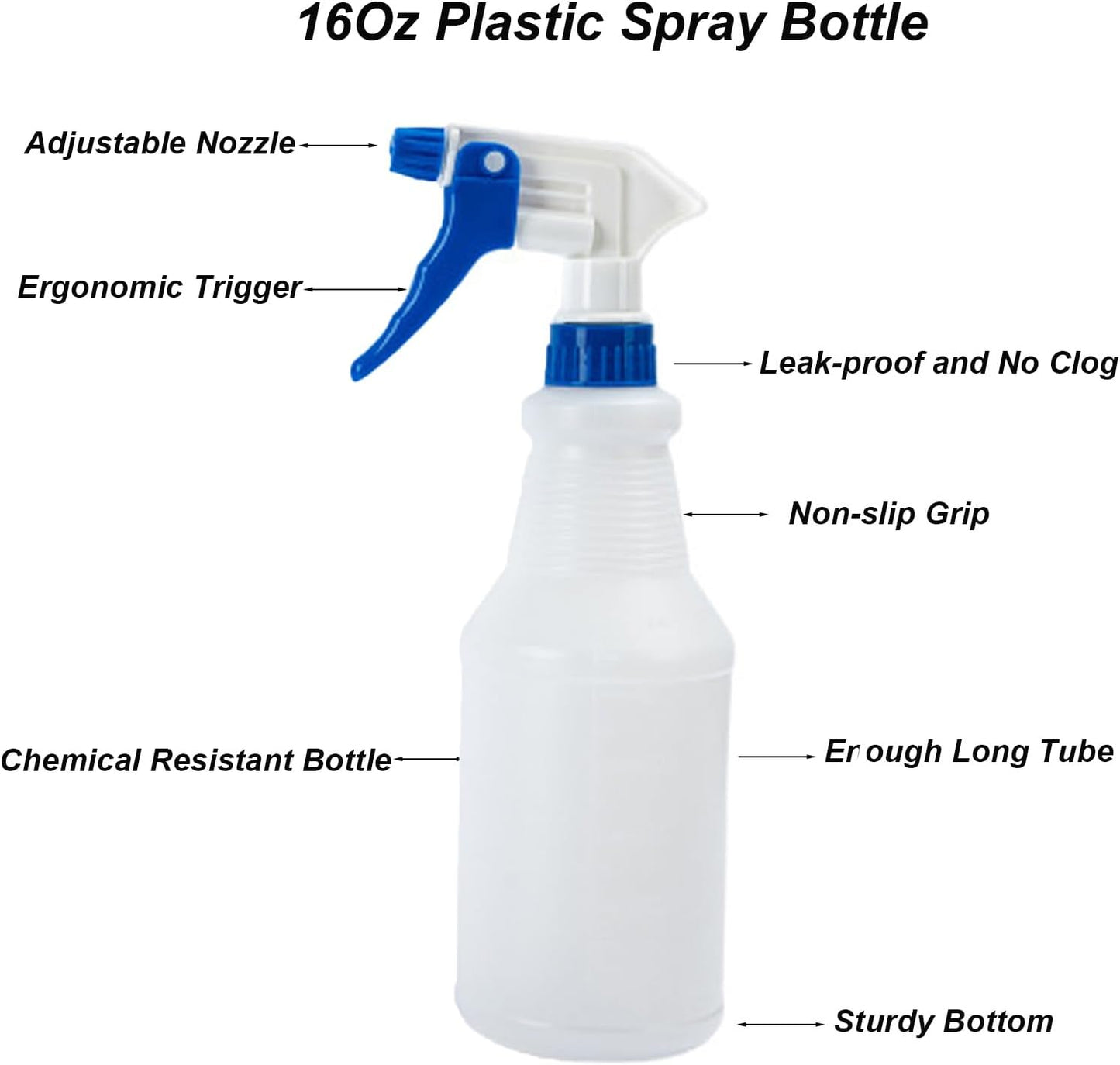 Plastic Spray Bottle(2 Pack/16Oz) Empty Adjustable Spray Bottles for Cleaning Heavy Duty Spray Bottle for Plants Hair Pet Vinegar Bleach and Rubbing Alcohol
