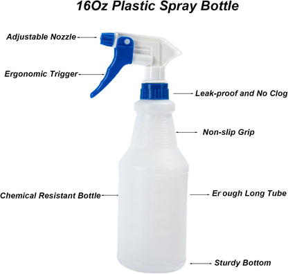Plastic Spray Bottle(2 Pack/16Oz) Empty Adjustable Spray Bottles for Cleaning Heavy Duty Spray Bottle for Plants Hair Pet Vinegar Bleach and Rubbing Alcohol