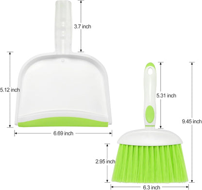 NACENA Small Dust Pan and Brush Set, Mini Broom and Dustpan Set Small Hand Broom and Brush Combo Dust Pan with Teeth for Home Cleaning Drawers Desktop Sofas and Outdoor, White & Gray