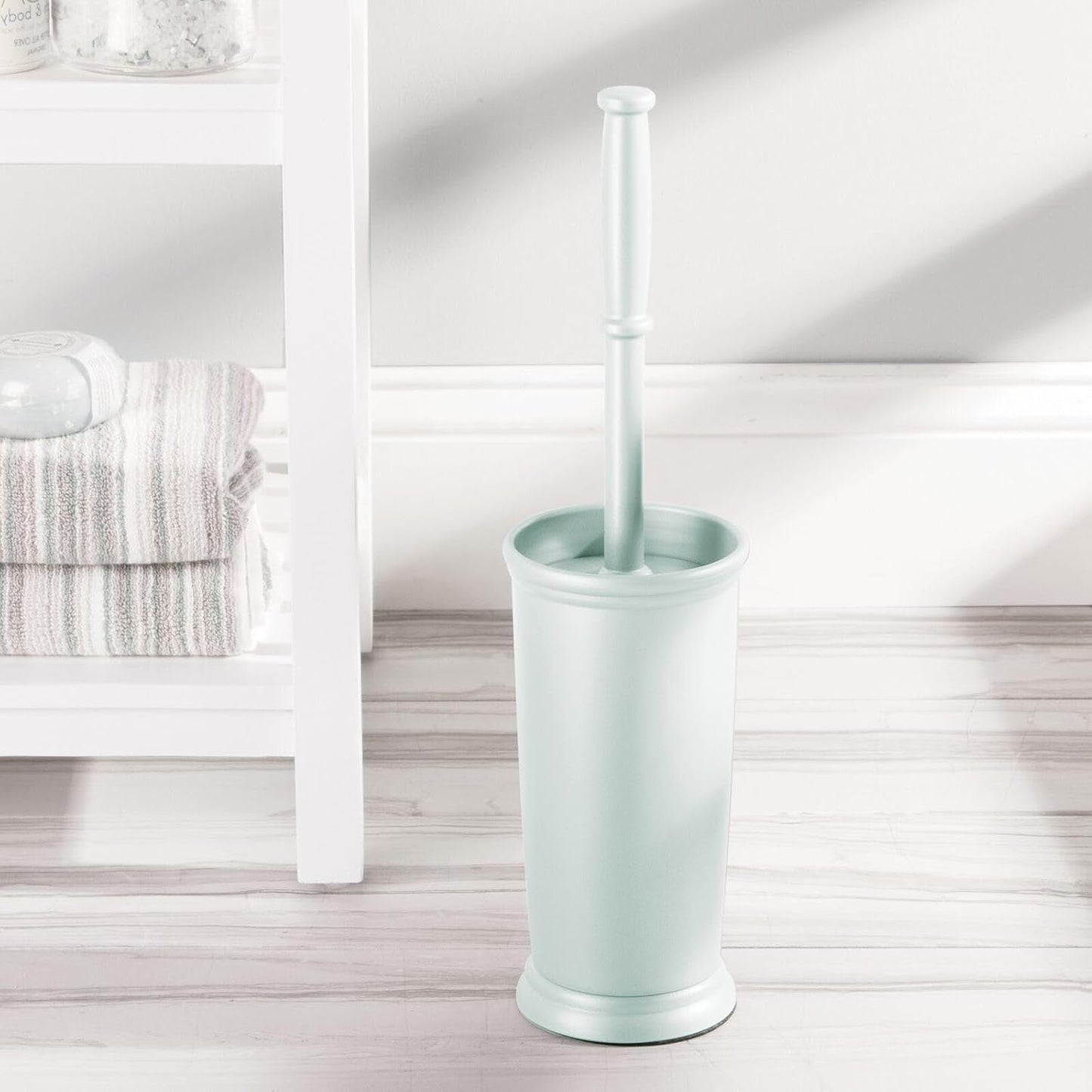 mDesign Metal Freestanding Slim Toilet Bowl Brush and Holder